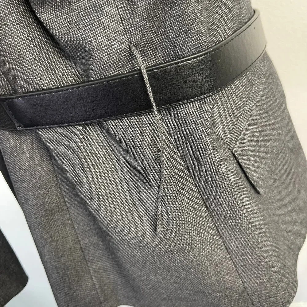 CALVIN KLEIN Gray Single Breasted Black Belt Blazer Jacket Career Women's 14
